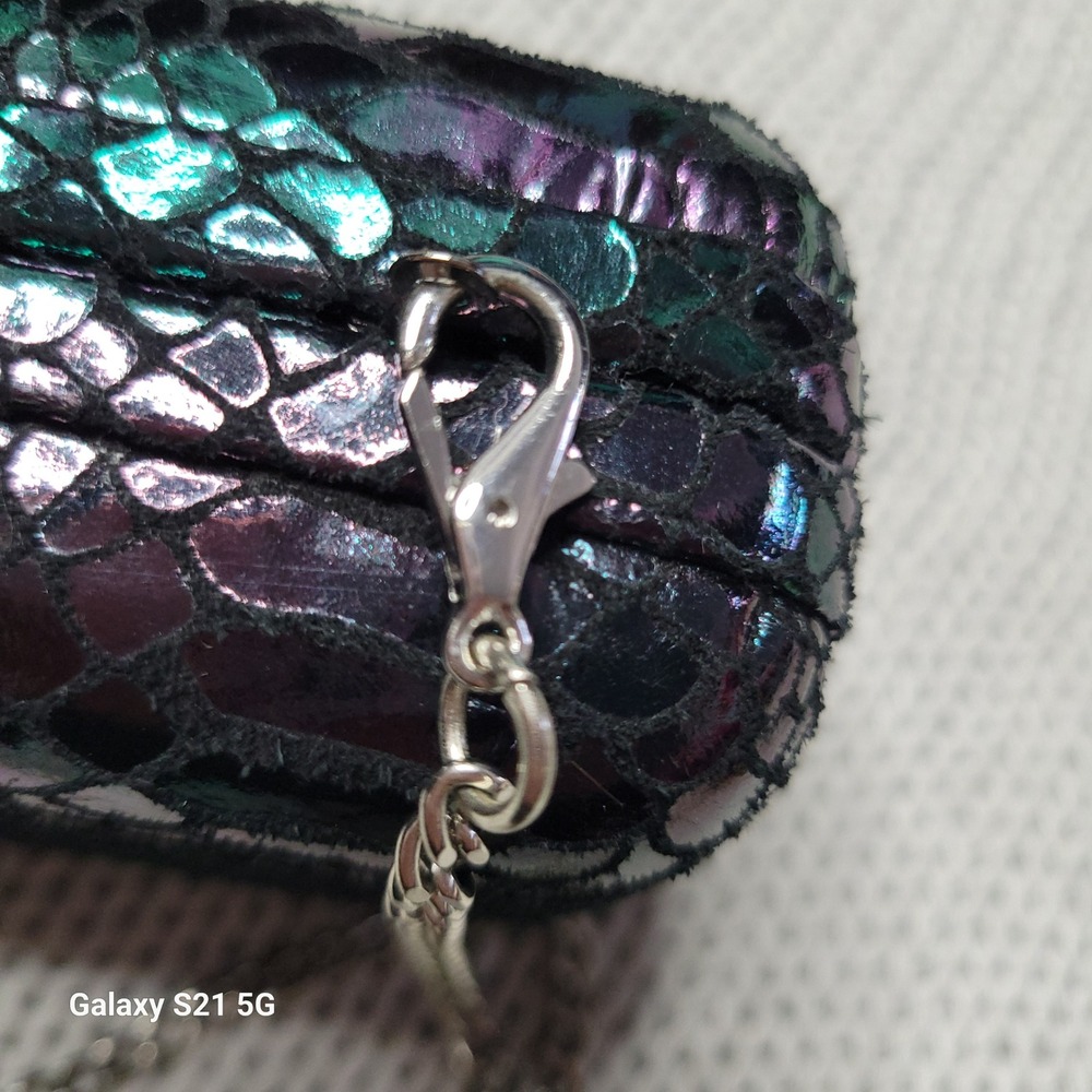 Lodis Palm Springs Iridescent Snakeskin Look Box Clutch Oil Slick Crossbody - Picture 6 of 11